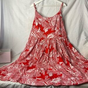 Red and White sea design Midi Sundress